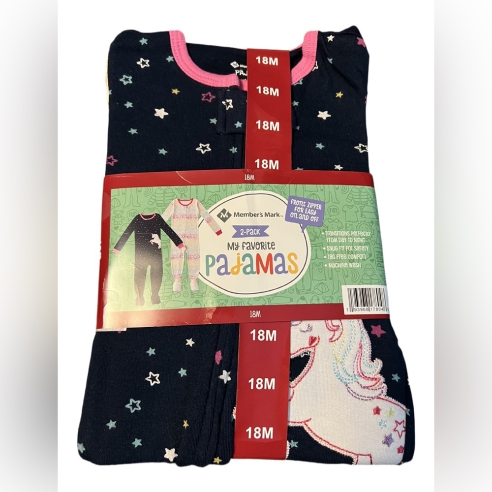 Member's Mark Unicorn Zipper Front Pajamas 2-Pack - 18M